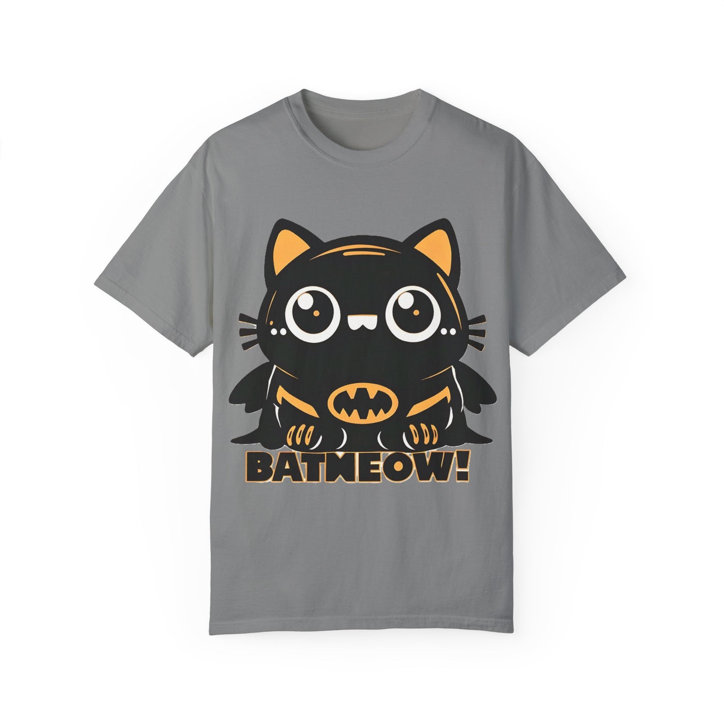 Superhero Cat T-Shirt - Cute Batman-Inspired Parody Design for Cat Lovers - High Quality Image