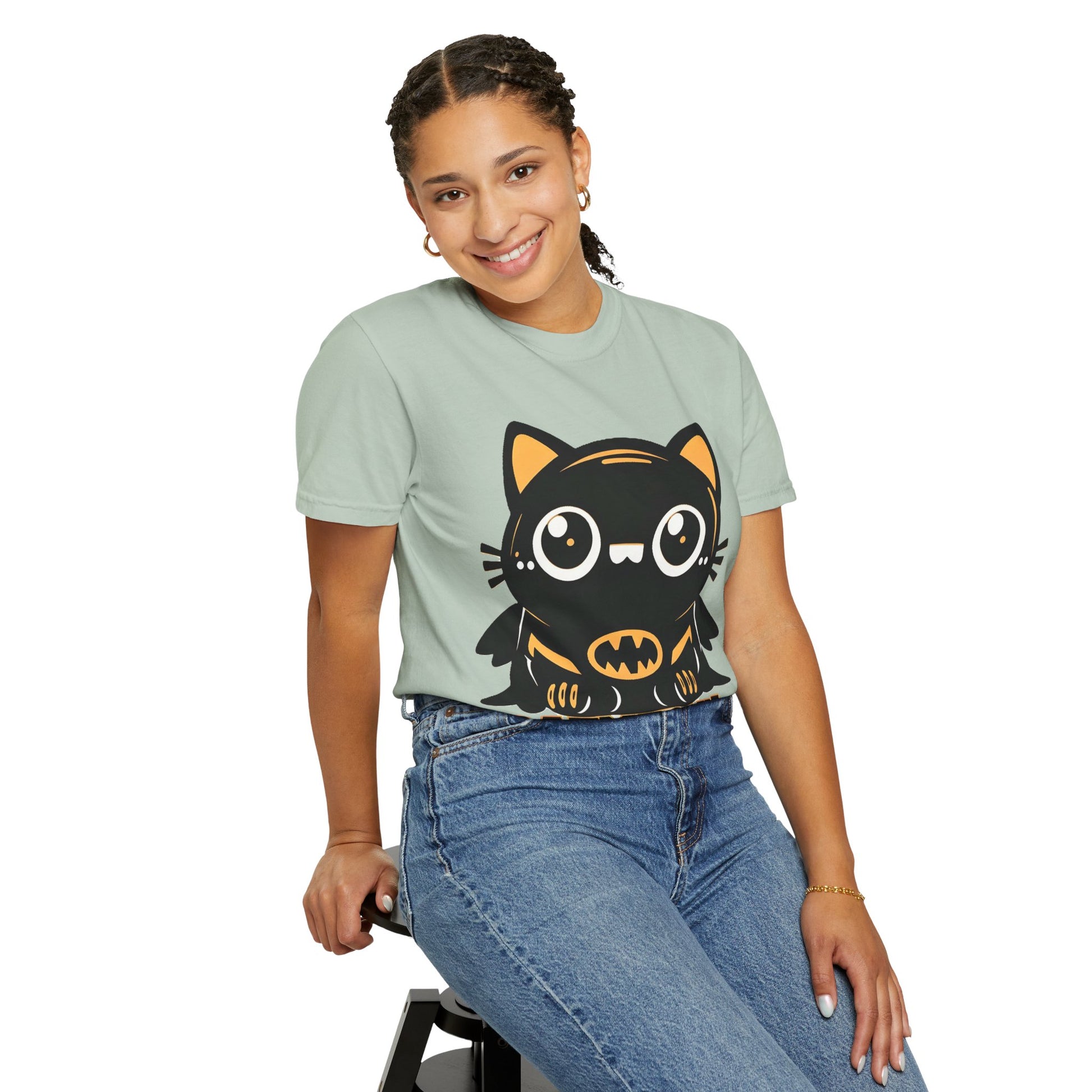 Superhero Cat T-Shirt - Cute Batman-Inspired Parody Design for Cat Lovers - High Quality Image