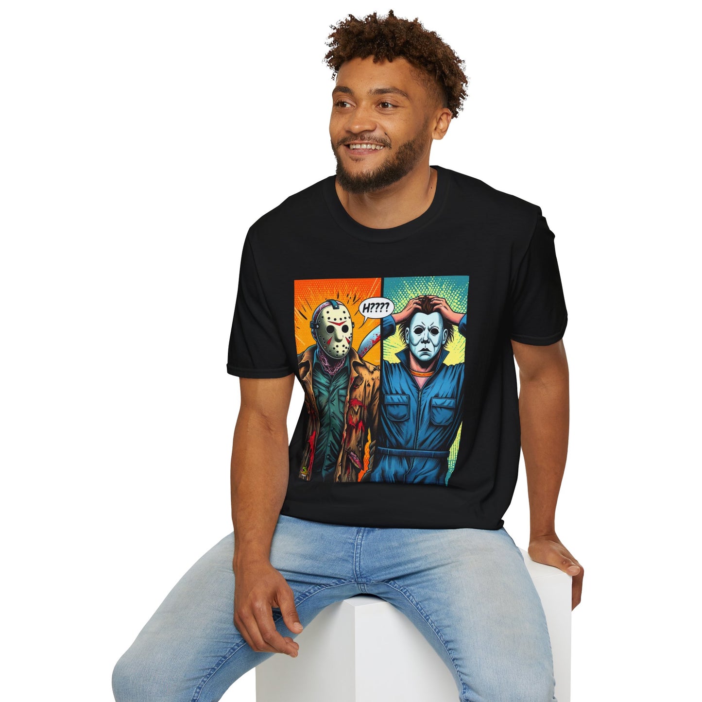 Halloween graphic tee - Jason Voorhees & Michael Myers Shirt | Funny Halloween Picnic Tee - vintage aesthetic. unique graphic tee featuring iconic horror characters. Order yours now and stand out with this exclusive piece!