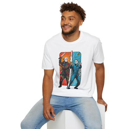 product - Jason Voorhees & Michael Myers Funny Horror Tee | Halloween Shirt - custom-made. perfect gift idea. Order yours now and stand out with this exclusive piece!