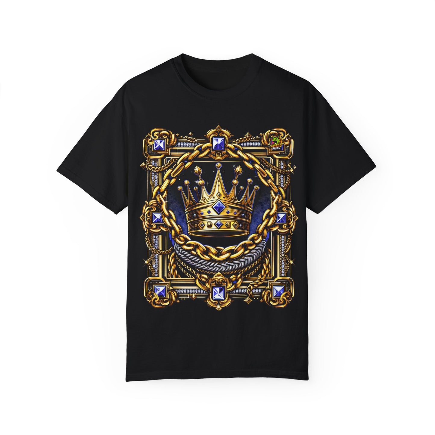 Rapper Merch with Gold Chains & Crown Design | Hip-Hop Royalty T-Shirt - High Quality Image