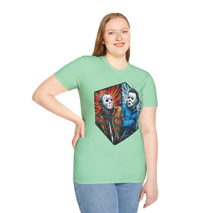 Halloween graphic tee - Funny Jason & Michael Myers Shirt | Halloween Horror T-Shirt - perfect for Halloween lovers. premium horror movie t-shirt for spooky occasions. Order yours now and stand out with this exclusive piece!