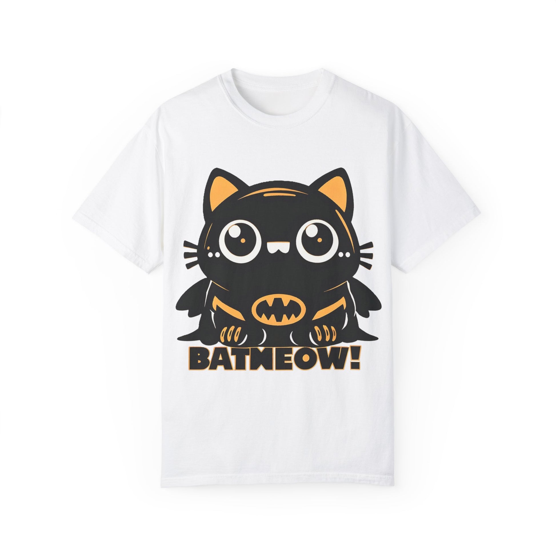 Superhero Cat T-Shirt - Cute Batman-Inspired Parody Design for Cat Lovers - High Quality Image