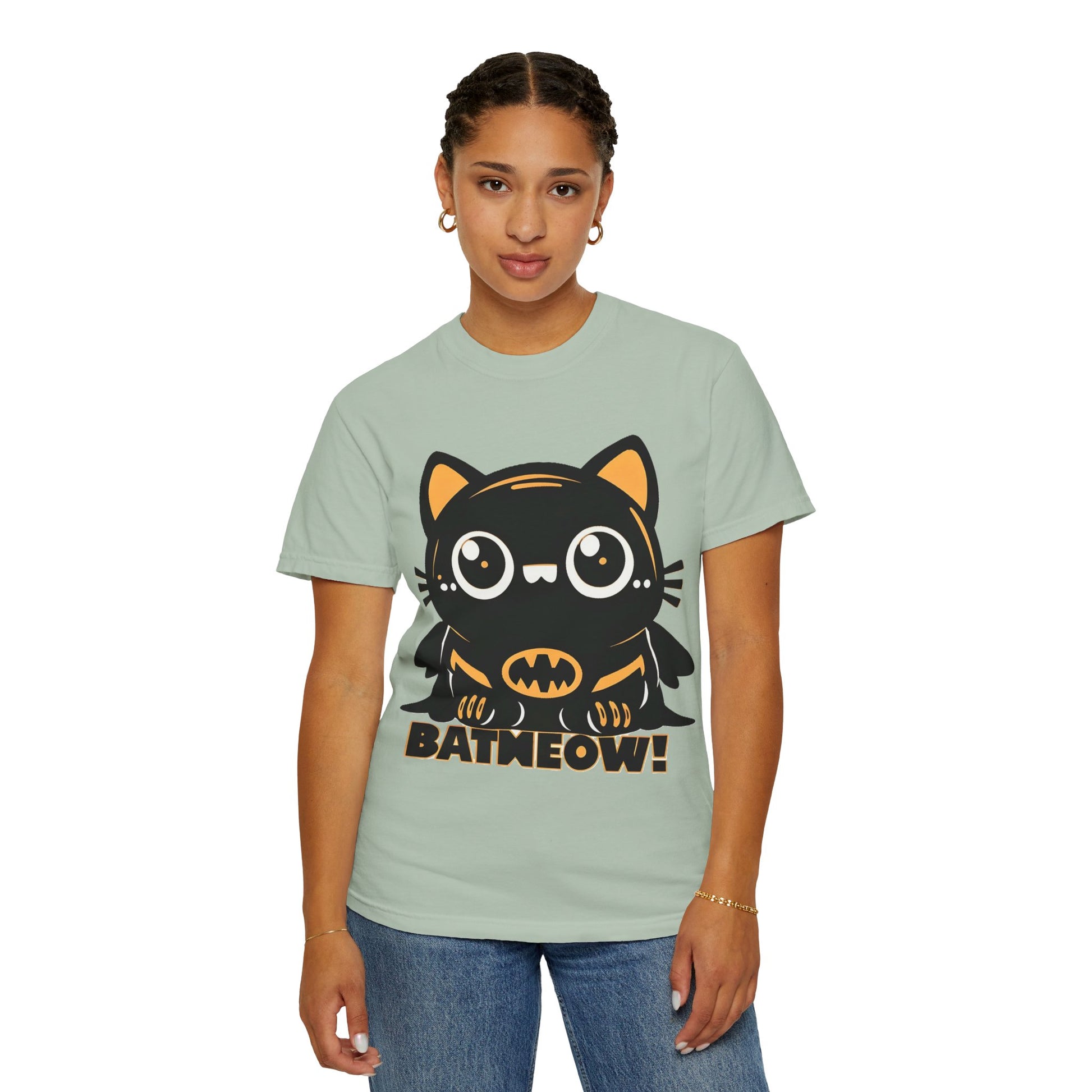 Superhero Cat T-Shirt - Cute Batman-Inspired Parody Design for Cat Lovers - High Quality Image