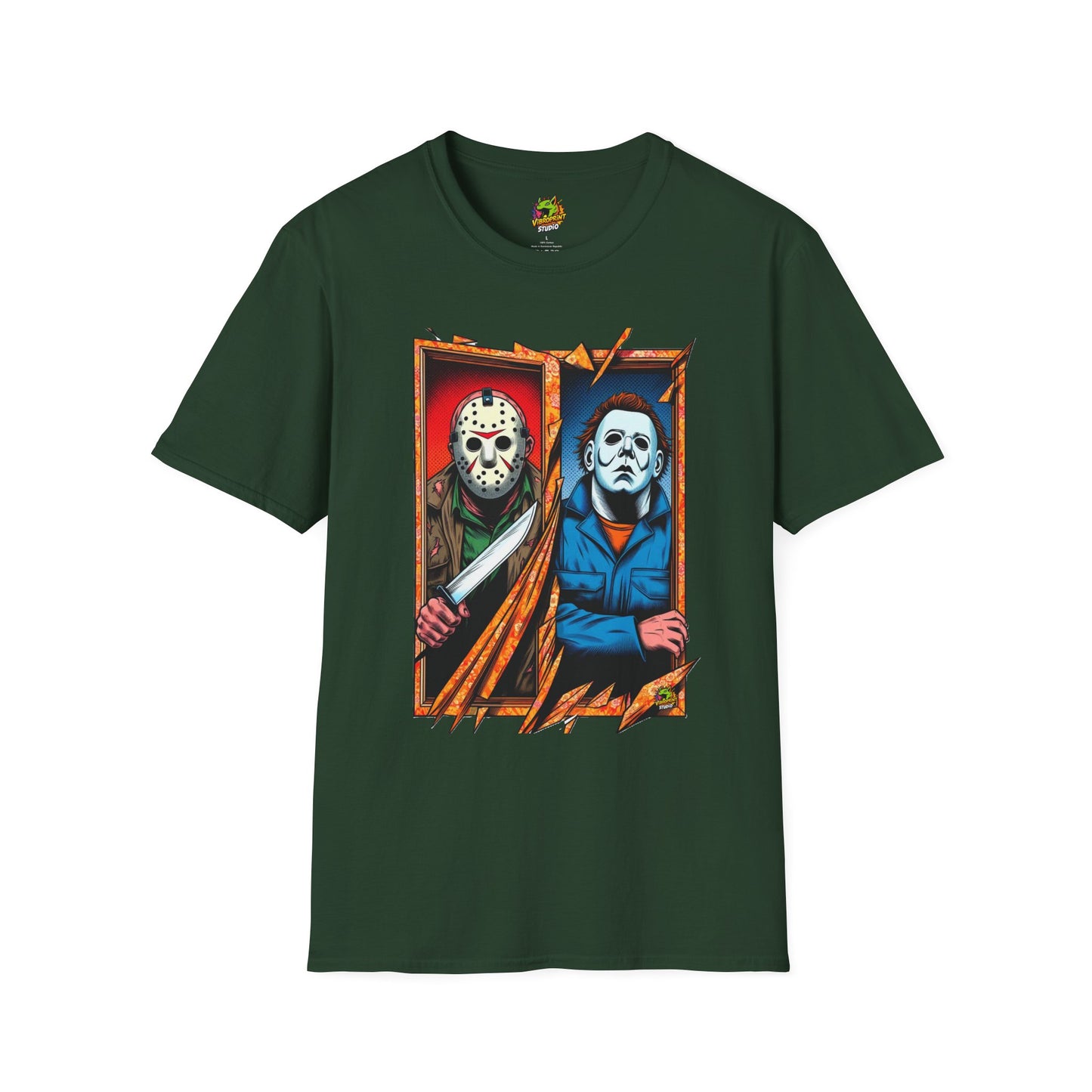 Halloween graphic tee - Michael Myers Vintage Tee | Jason Voorhees Funny Picnic Scene - exclusive artwork. unique graphic tee featuring iconic horror characters. Order yours now and stand out with this exclusive piece!