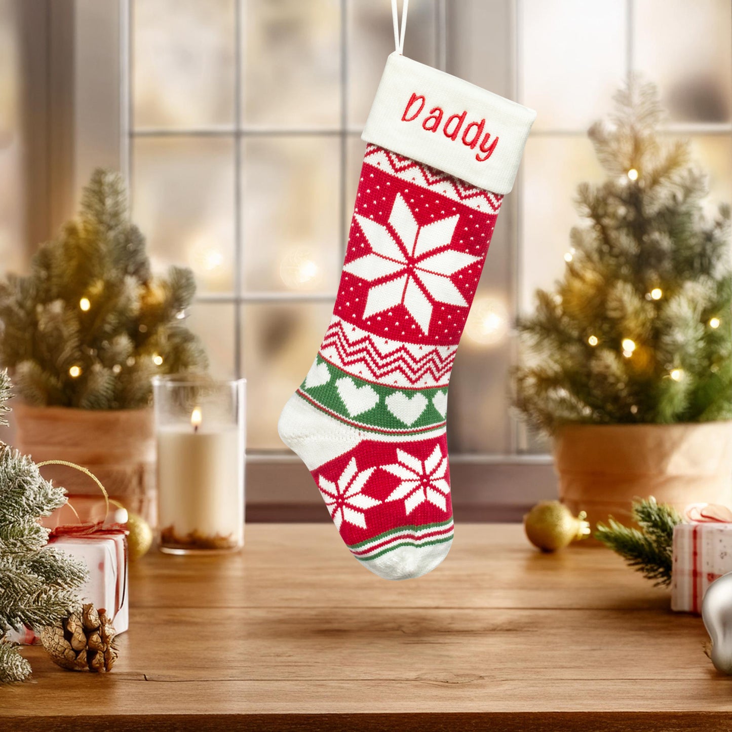 Christmas - Christmas Stocking – Classic Long Knitted Embroidered Holiday Stocking for Christmas Decorations - premium material. limited stock. Order yours now and stand out with this exclusive piece!