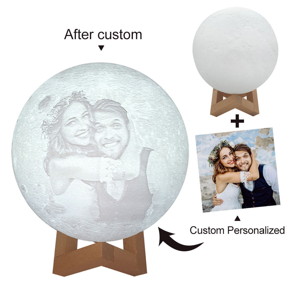 Photo - Personalized 3D Moon Lamp with Custom Photo and Text – Unique Lunar Night Light Gift - premium material. perfect gift idea. Order yours now and stand out with this exclusive piece!