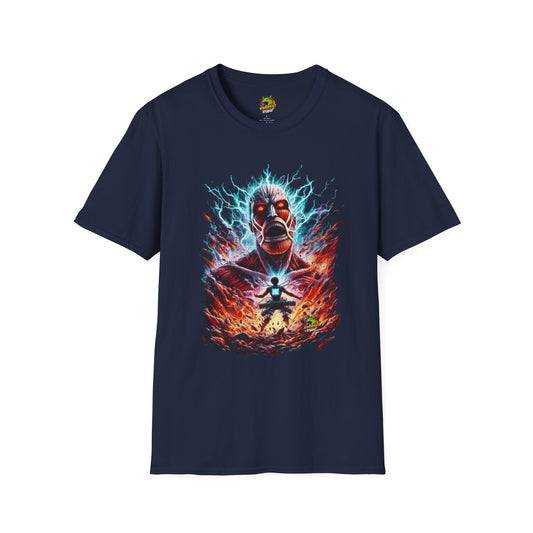 Eren Yeager in mid-transformation, symbolizing his role as the judge of humanity, on a high-quality black t-shirt designed by Vibroprint Studio.

