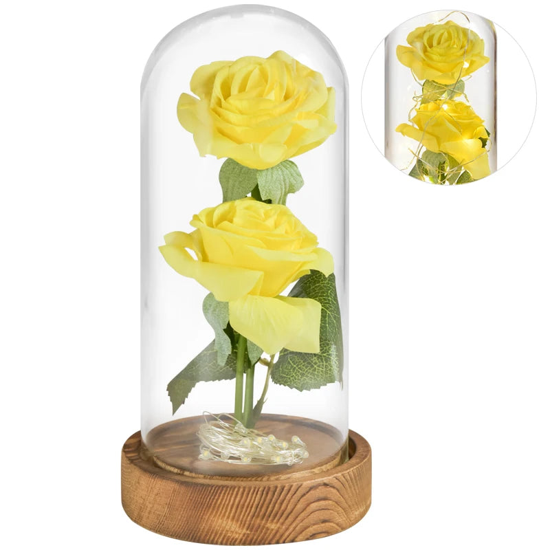 Side view: Enchanted LED roses in glass dome, romantic gift