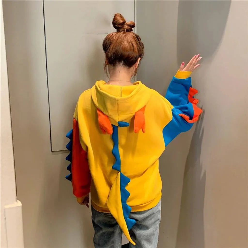 Women's Cute Dinosaur Print Velvet Cashmere Hoodie - Autumn/Winter