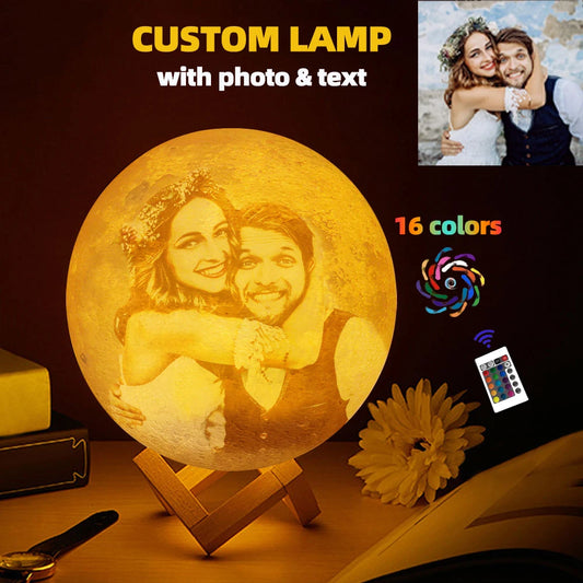 Personalized 3D Moon Lamp with Custom Photo and Text - Romantic Lunar Night Light