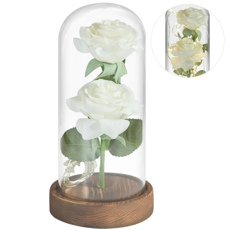 Three red LED roses under glass dome, Valentine's Day