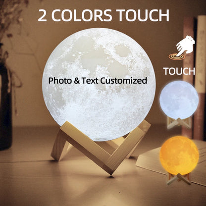 3D Moon Lamp: Close-up of custom photo engraved on lunar surface.