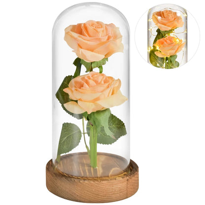 Three red LED roses under glass dome, Valentine's Day