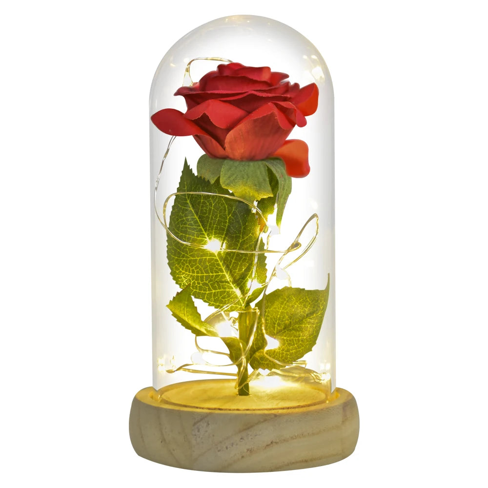 Beauty and the Beast rose in glass, LED illuminated, gift.