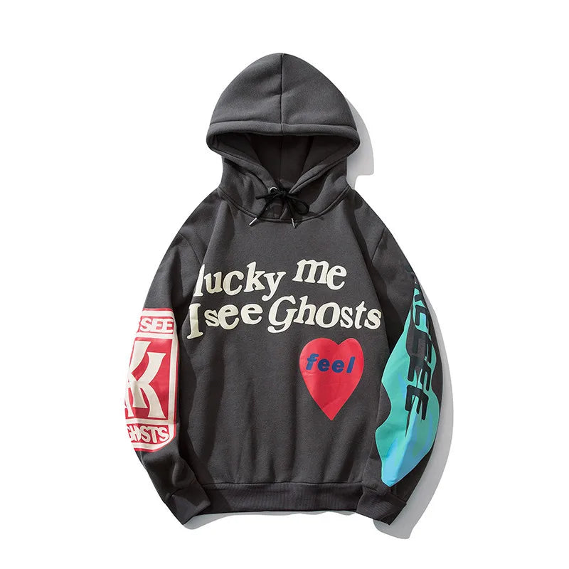 Lucky Me I See Ghosts Hoodie - Graffiti Design Front