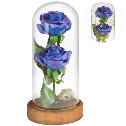 Side view: Enchanted LED roses in glass dome, romantic gift