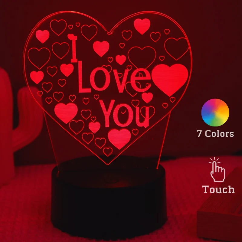 Heart-shaped acrylic lamp, red light, Valentine's Day gift