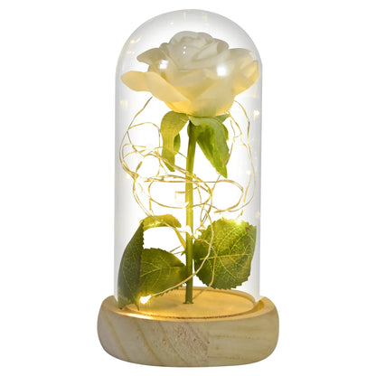 LED rose in glass dome with wooden base, Valentine's gift idea