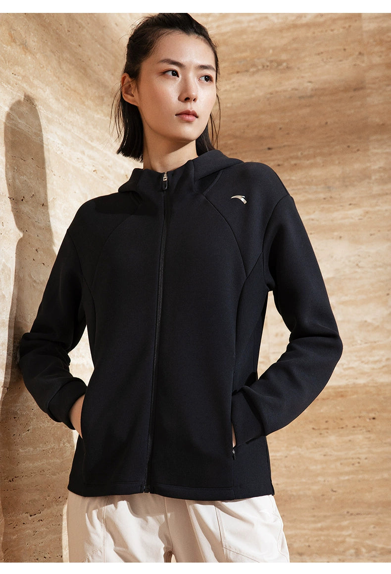 Anta Women's Slim-Fit Knitted Running Jacket in [Color] - Back View Showing Reflective Logo