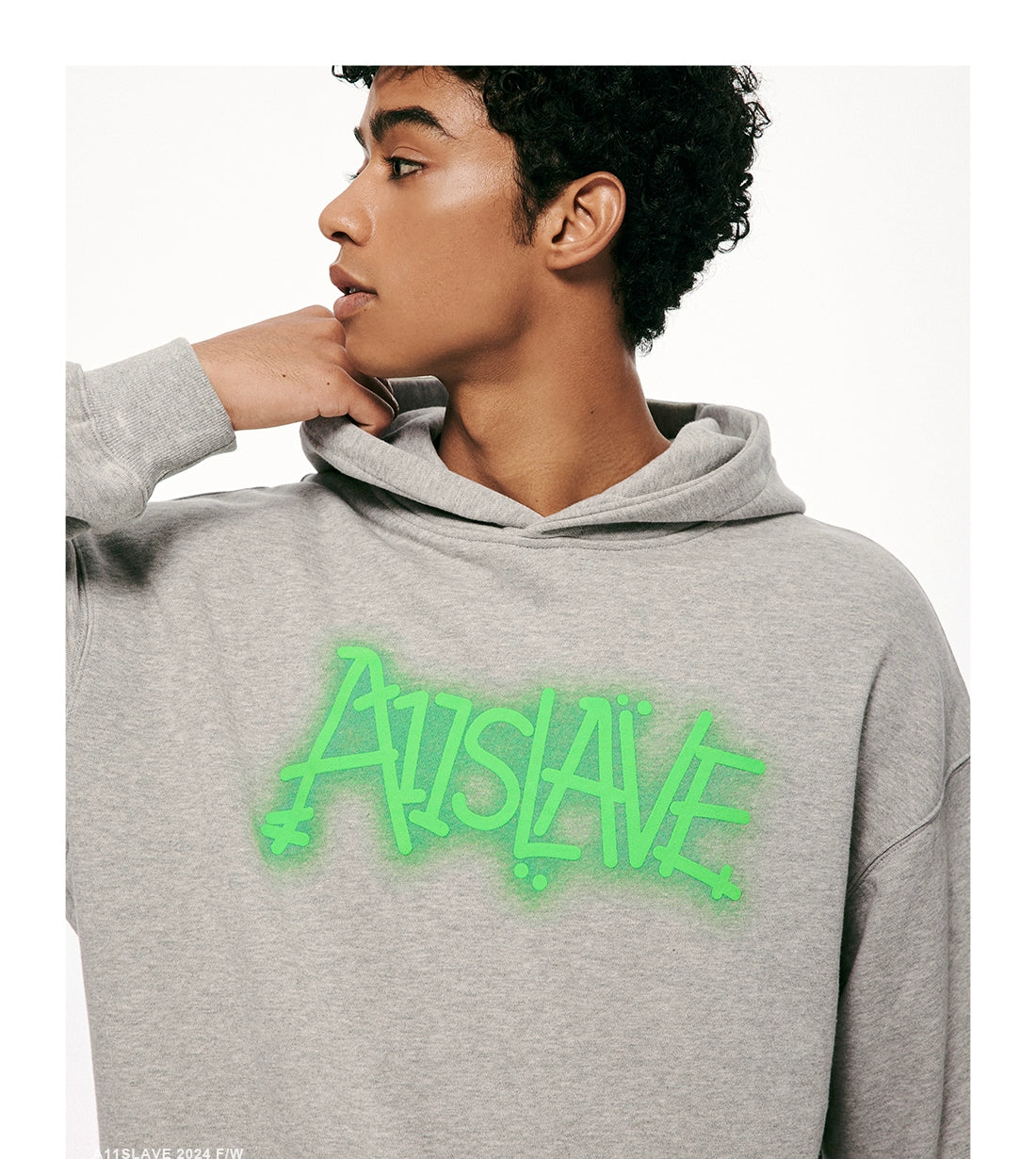 A11Slave Men's Hip Hop Hoodie, Creative Print Detail, Close-Up.