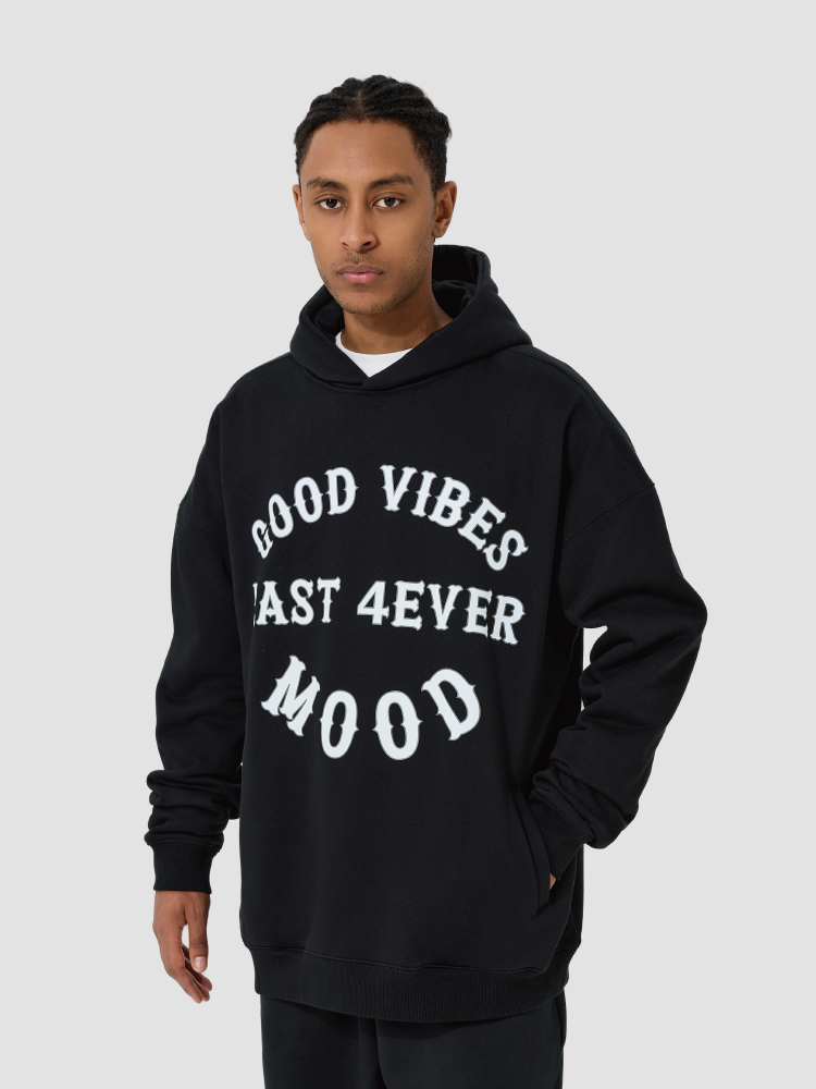 Black 4ever Lab Hooded Sweatshirt, High Street Fashion, Matching Couple Outfit, Autumn/Winter, Valentine's Day