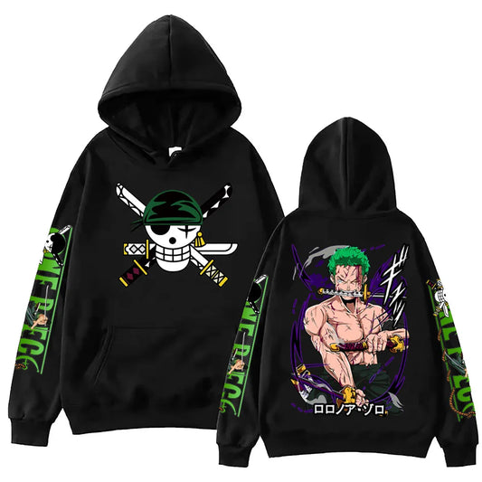 One Piece Zoro Anime Hoodie, Harajuku Hip Hop Style, Fleece Pullover