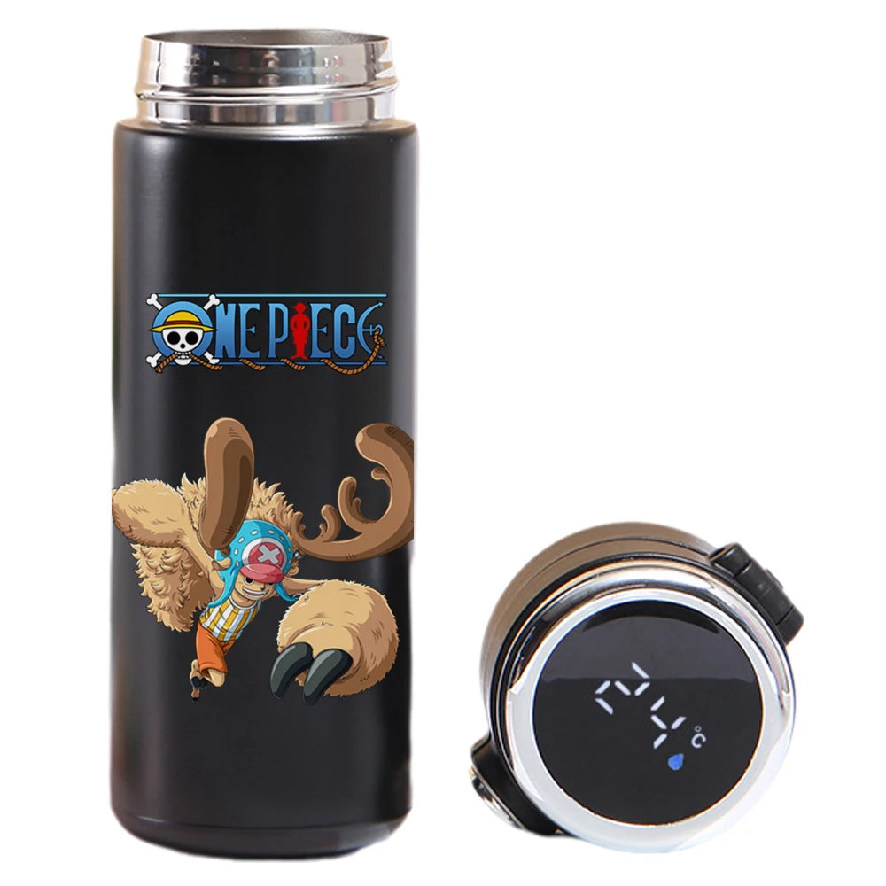 One Piece thermos: Luffy, Uta, Yamato design, smart temperature display.