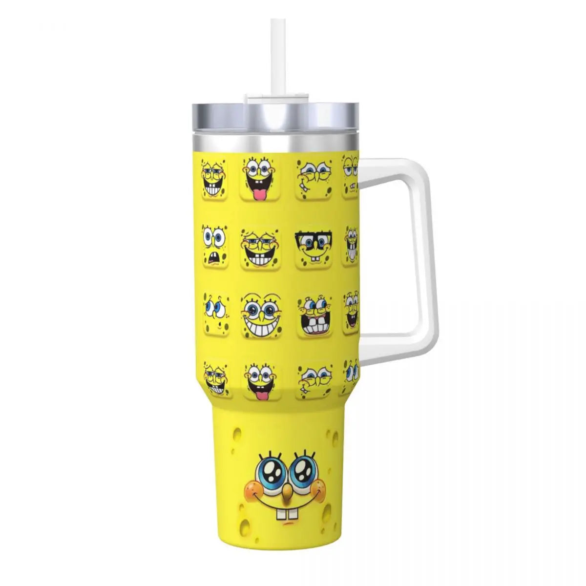 Stanley Tumbler 3D Funny Anime Stainless Steel Spongebob Cartoon Thermal Cup with Straw and Lid, Large Mug, Cold Drink Water Bottle, Owala Tumbler