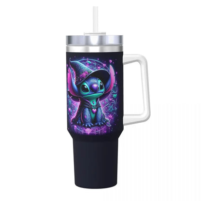 40oz Stitch Stainless Steel Tumbler with Straw & Lid - Cute Cartoon Anime Halloween Insulated Water Bottle Cup