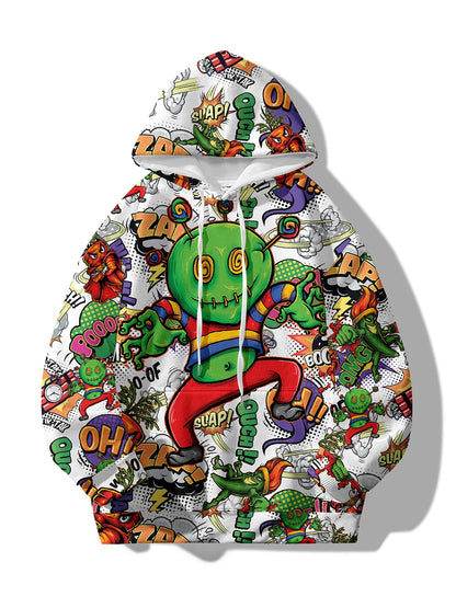 Fabric Texture Detail: Cartoon Graffiti Hoodie