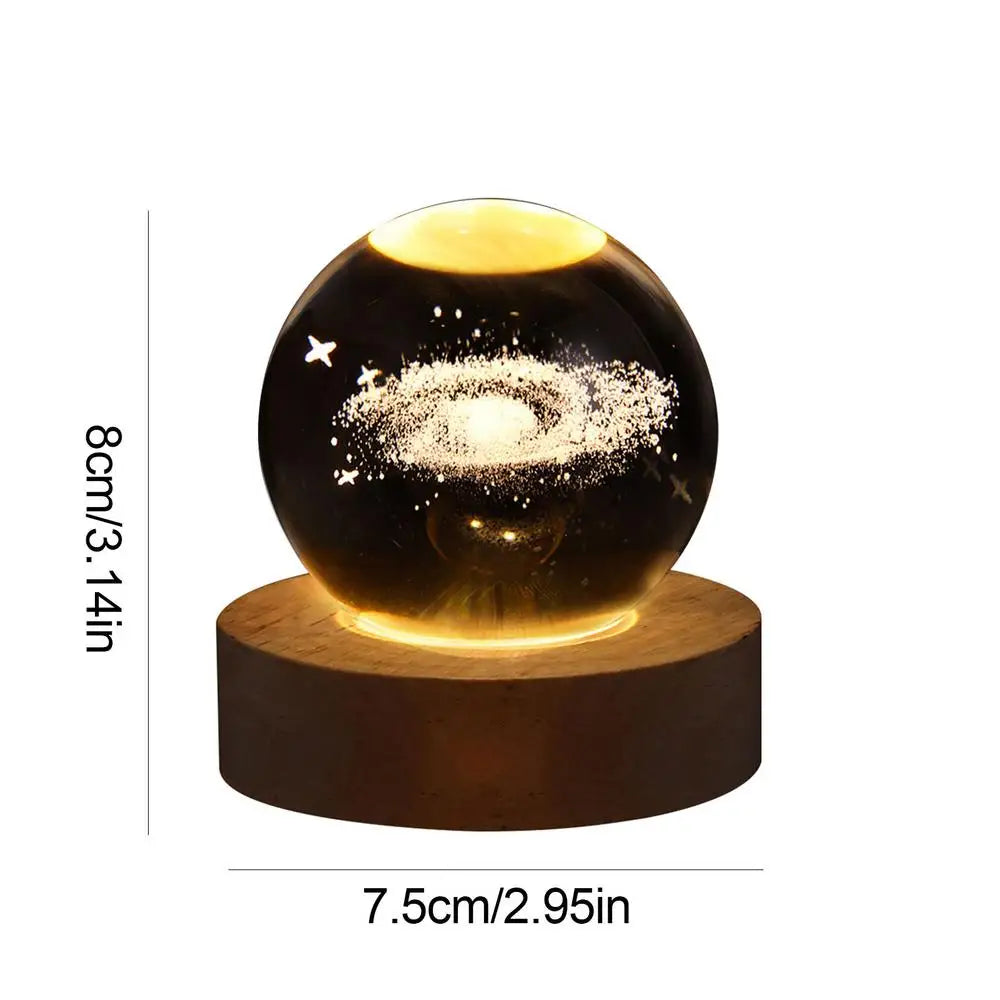 Galaxy Crystal Ball Night Light - Close-up of 3D Laser-Engraved Solar System