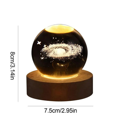 Galaxy Crystal Ball Night Light - Close-up of 3D Laser-Engraved Solar System