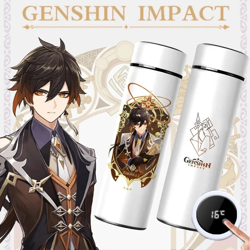 Genshin Impact Thermos Bottle with Hutao, Klee, Beelzebul, and Zhongli Character Designs