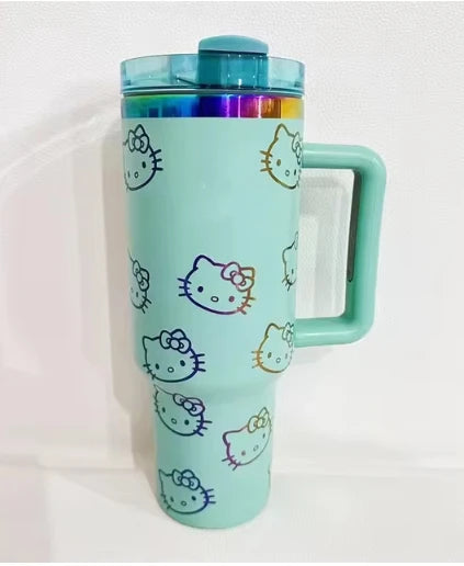 40oz Insulated Tumbler with Hello Kitty Christmas 2024 print, side view.