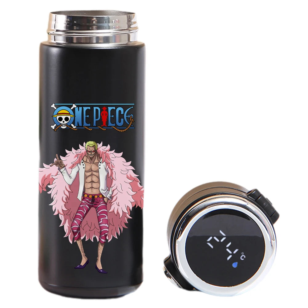 One Piece Luffy, Uta, Yamato thermos with digital temperature screen.