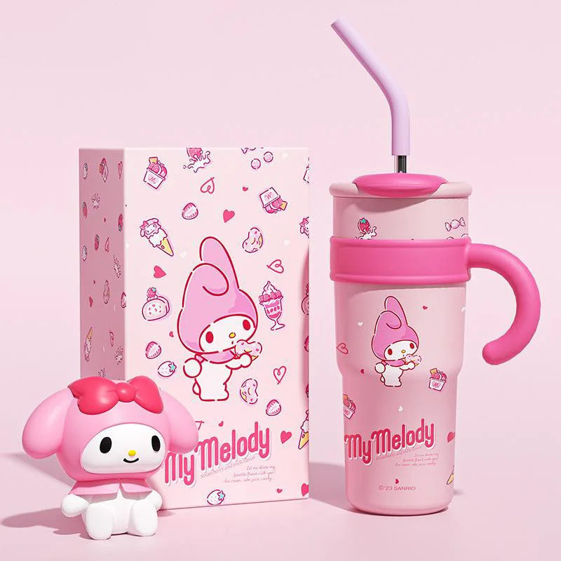 Sanrio Water Bottle 1200ml, Cute Hello Kitty Kuromi Cinnamoroll Melody Stainless Steel Insulated Tumbler with Straw, Gift Idea, Stanley Tumbler Style