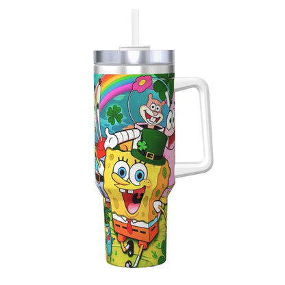 Stanley Tumbler 3D Funny Anime Stainless Steel Spongebob Cartoon Thermal Cup with Straw and Lid, Large Mug, Cold Drink Water Bottle, Owala Tumbler