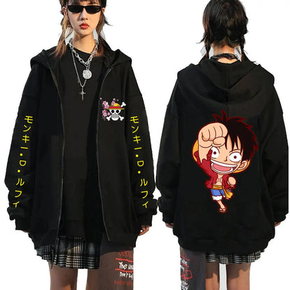 Anime Figure One Piece Monkey D. Luffy Roronoa Zoro Printed Zipper Sweatshirt Men's Casual Hoodie Top Cardigan Jacket Gifts