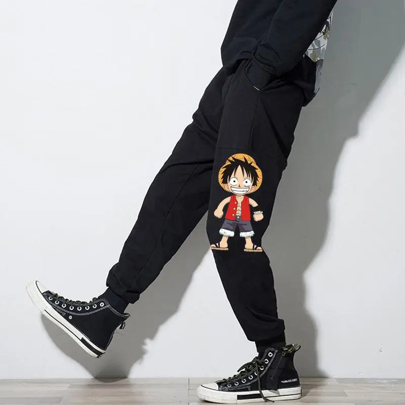 Loose anime sweatpants, plus size, men's, 9-point length, hip-hop, applique.