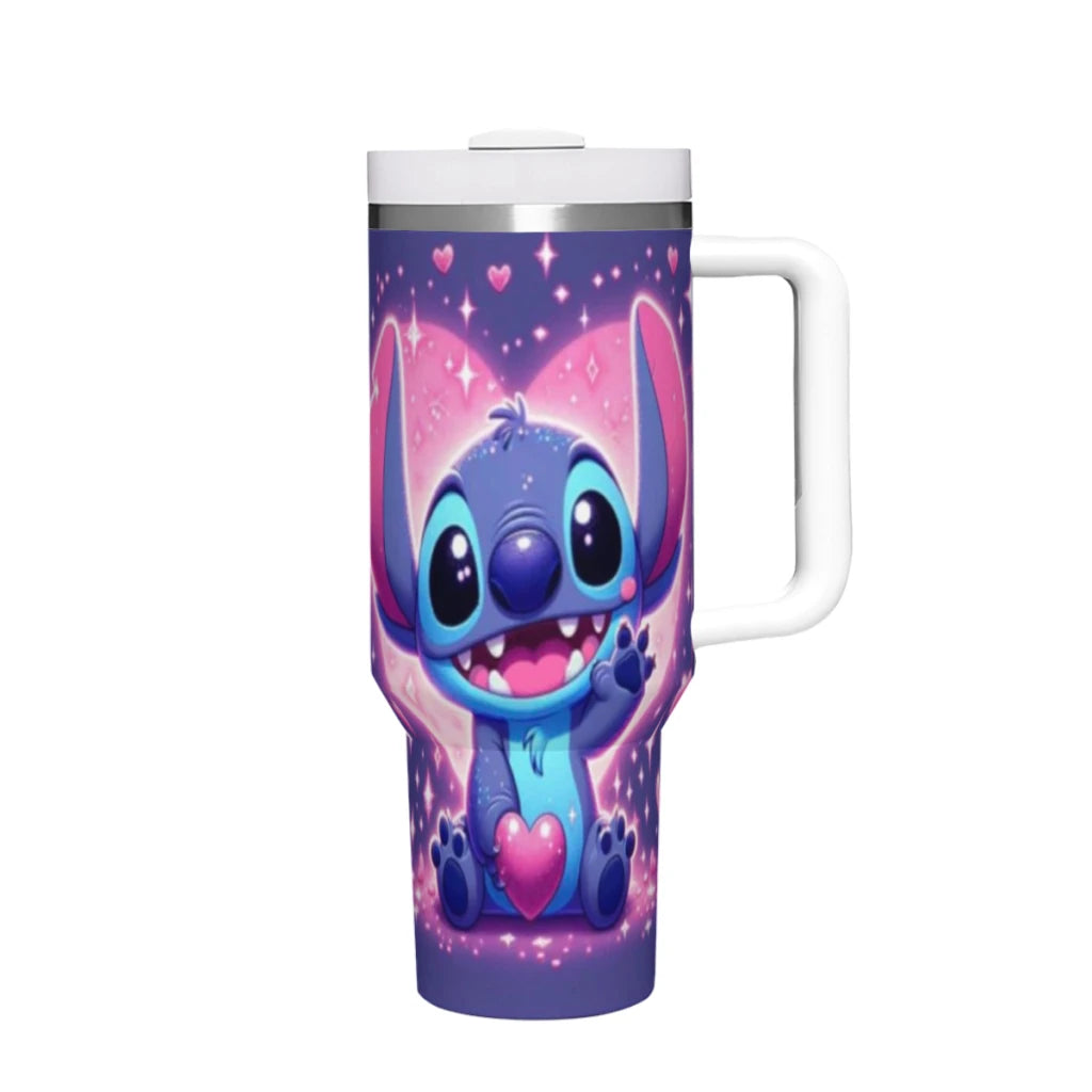 40oz stainless steel tumbler with Stitch design, handle, by MINISO