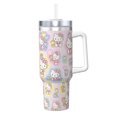 Travel Tumbler with Straw & Lid, Hello Kitty Driving Design, Stainless Steel