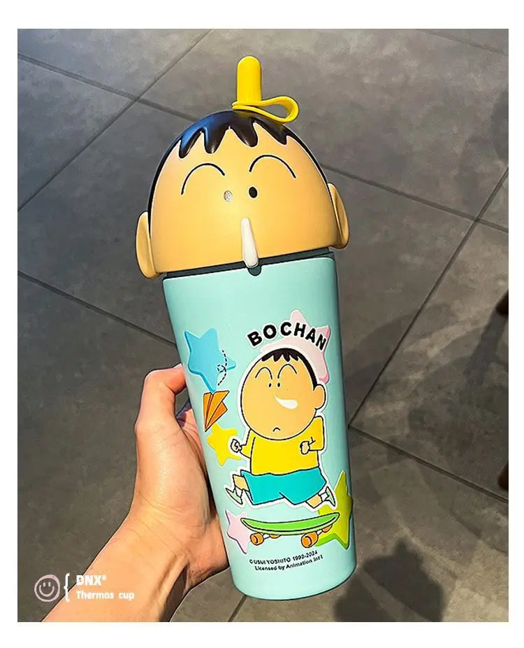 Stanley Tumbler Style Anime Crayon Shin-chan Vacuum Insulated Cup, 600ml Straw Mug, Kawaii Kids Flask Water Bottle, Gift Idea - Owala Tumbler Inspired