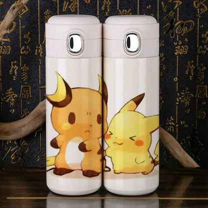 Official Pokemon Water Bottle - Side view, stainless steel, leak-proof lid.