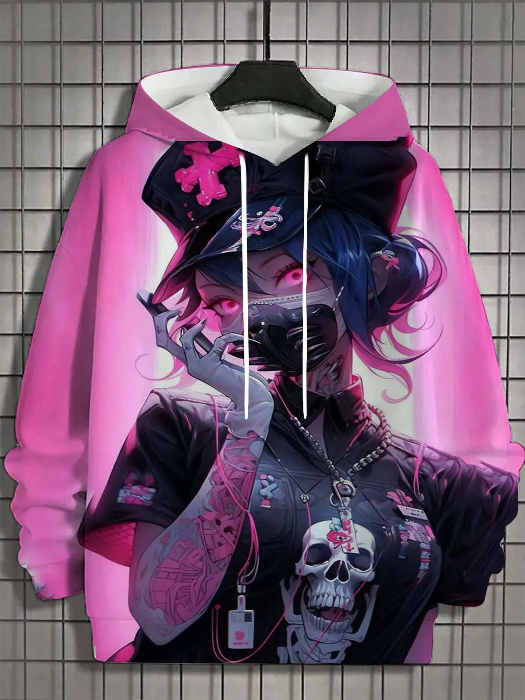 Front view of men's bad girl tattoo design hoodie.