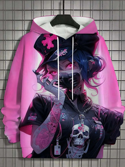 Side Profile, Men's "Bad Girl Tattoo" Hoodie, Casual Style