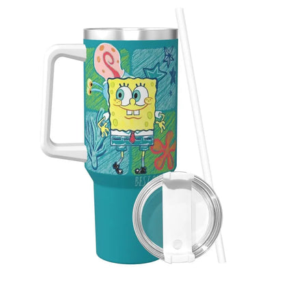 Stanley Tumbler 3D Funny Anime Stainless Steel Spongebob Cartoon Thermal Cup with Straw and Lid, Large Mug, Cold Drink Water Bottle, Owala Tumbler