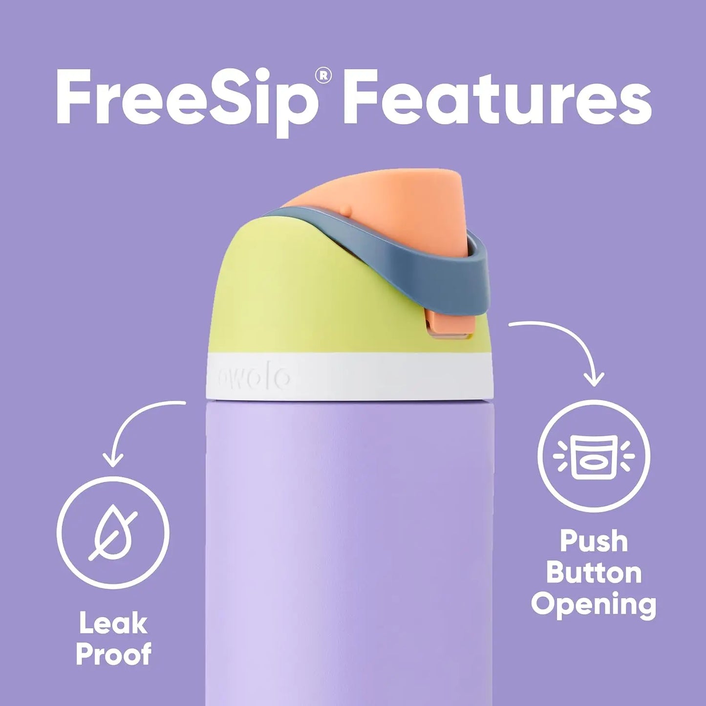 Detail shot of Owala FreeSip's FreeSip Spout on a Pink 19oz Insulated Water Bottle.