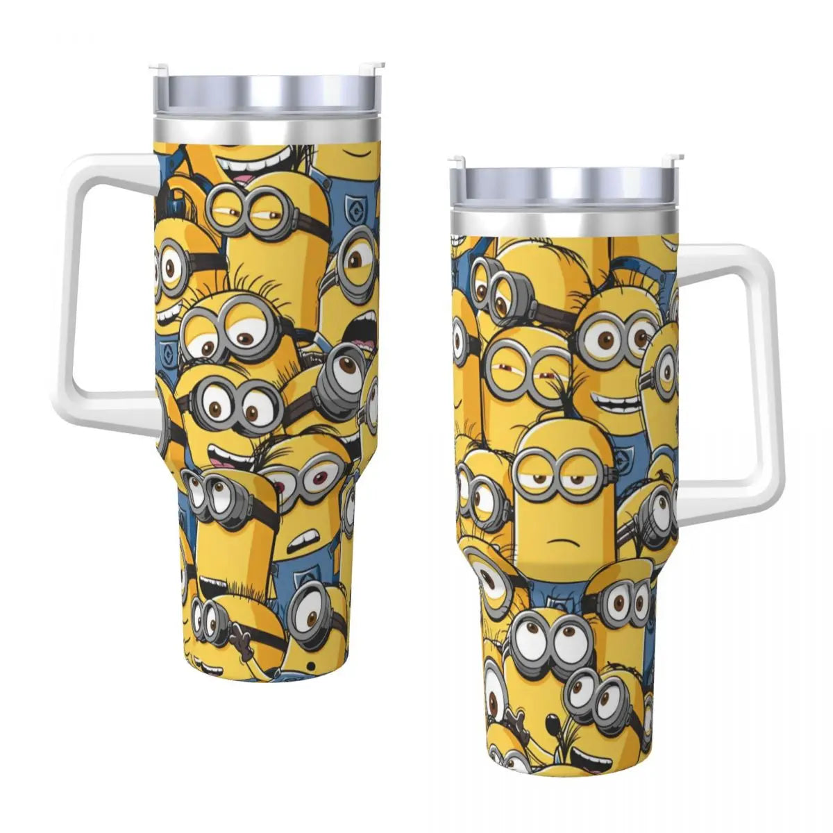 Officially licensed Minions stainless steel tumbler with straw, perfect for hot and cold drinks.