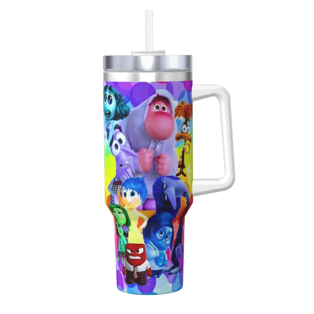 Stanley Tumbler Style MINISO Inside Out Cartoon Thermal Mug, Leakproof Stainless Steel Travel Water Bottle,Stanley Cup Inspired